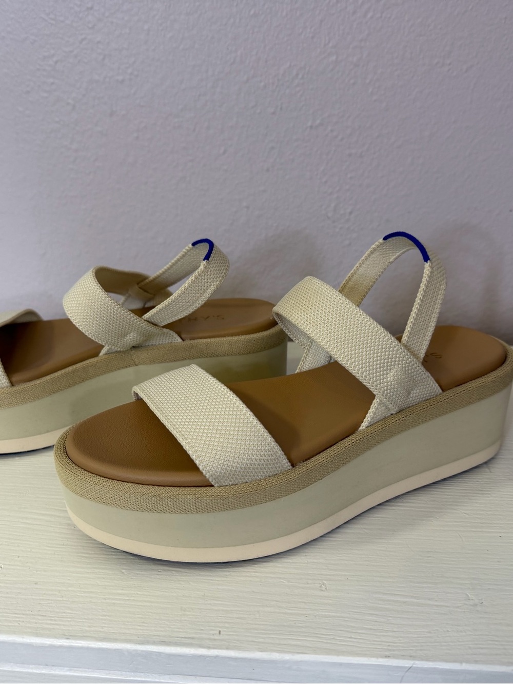 Rothy's Cream Platform Sandals with Tan Footbed